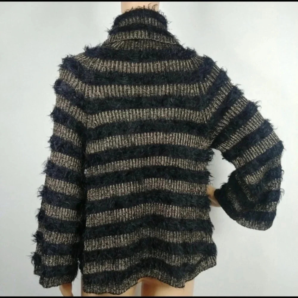Alice & Olivia Turtleneck Black/Gold Fuzzy Sweater M - Picture 6 of 8